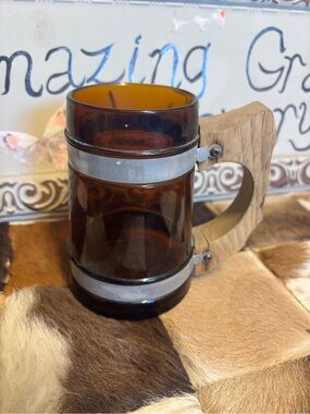 Siesta Ware Amber Glass Tankard Mug with Wood Handle